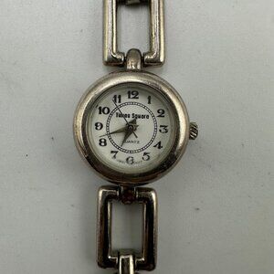 3/$30 Times Square Watch Women Silver Tone Small Dial Geometric Link Band